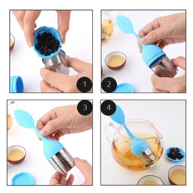 Infuseur à Thé Acier Inoxydable Mailles Fines Filtre Poignée Silicone Feuille Sans BPA Plateau Égouttoir Thé en Vrac - Cuisine Chez Nadine