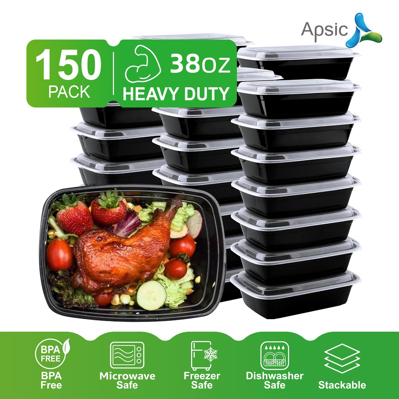 Lot de 150 contenants de préparation de repas APSIC 32/38/58 oz avec couvercles - Cuisine Chez Nadine