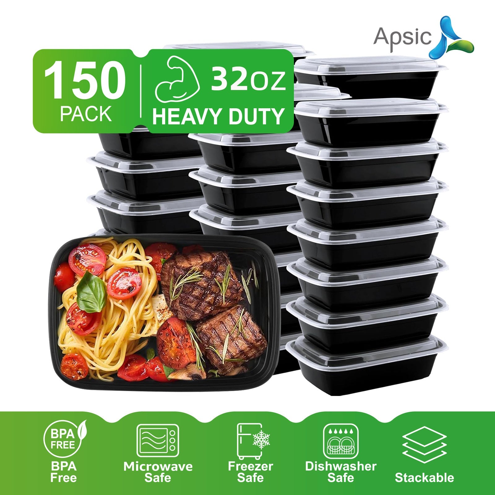Lot de 150 contenants de préparation de repas APSIC 32/38/58 oz avec couvercles - Cuisine Chez Nadine