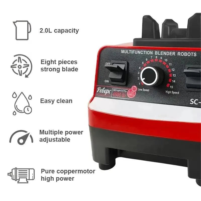 Mélangeur électrique haute puissance 4500W - Blender commercial professionnel - Robot culinaire pour smoothies et glace - 5+ vitesses - 2L - Cuisine Chez Nadine
