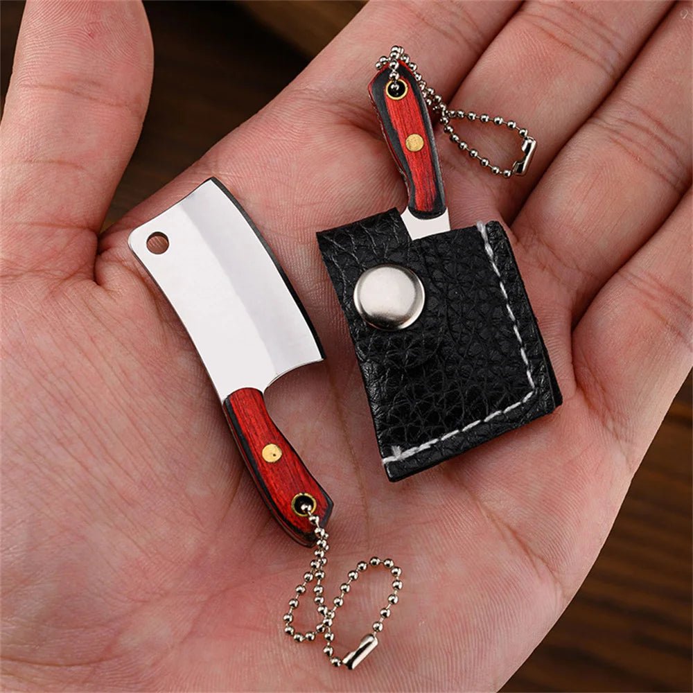 Mini Couteau Porte - Clés Portable avec Étui en Cuir - Manche en Bois et Acier Inoxydable pour Extérieur - Cuisine Chez Nadine