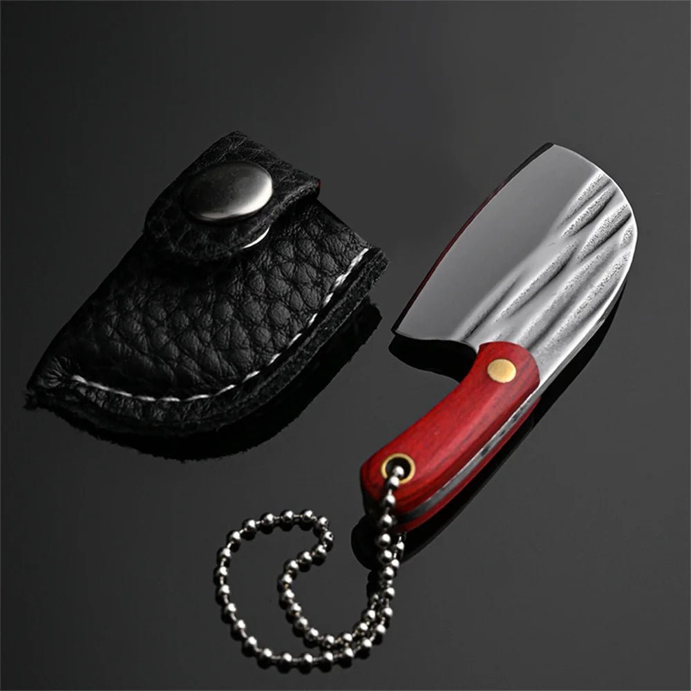 Mini Couteau Porte - Clés Portable avec Étui en Cuir - Manche en Bois et Acier Inoxydable pour Extérieur - Cuisine Chez Nadine