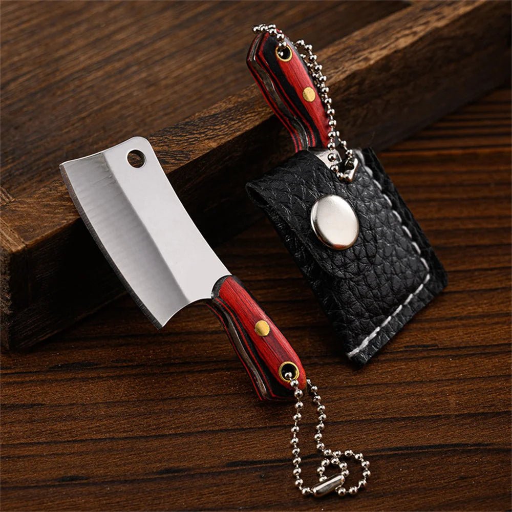 Mini Couteau Porte - Clés Portable avec Étui en Cuir - Manche en Bois et Acier Inoxydable pour Extérieur - Cuisine Chez Nadine