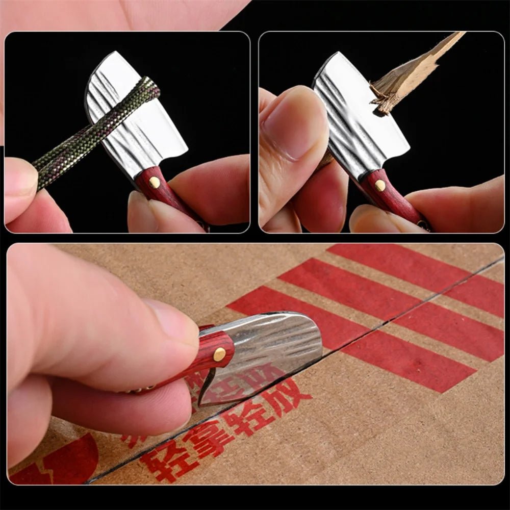 Mini Couteau Porte - Clés Portable avec Étui en Cuir - Manche en Bois et Acier Inoxydable pour Extérieur - Cuisine Chez Nadine