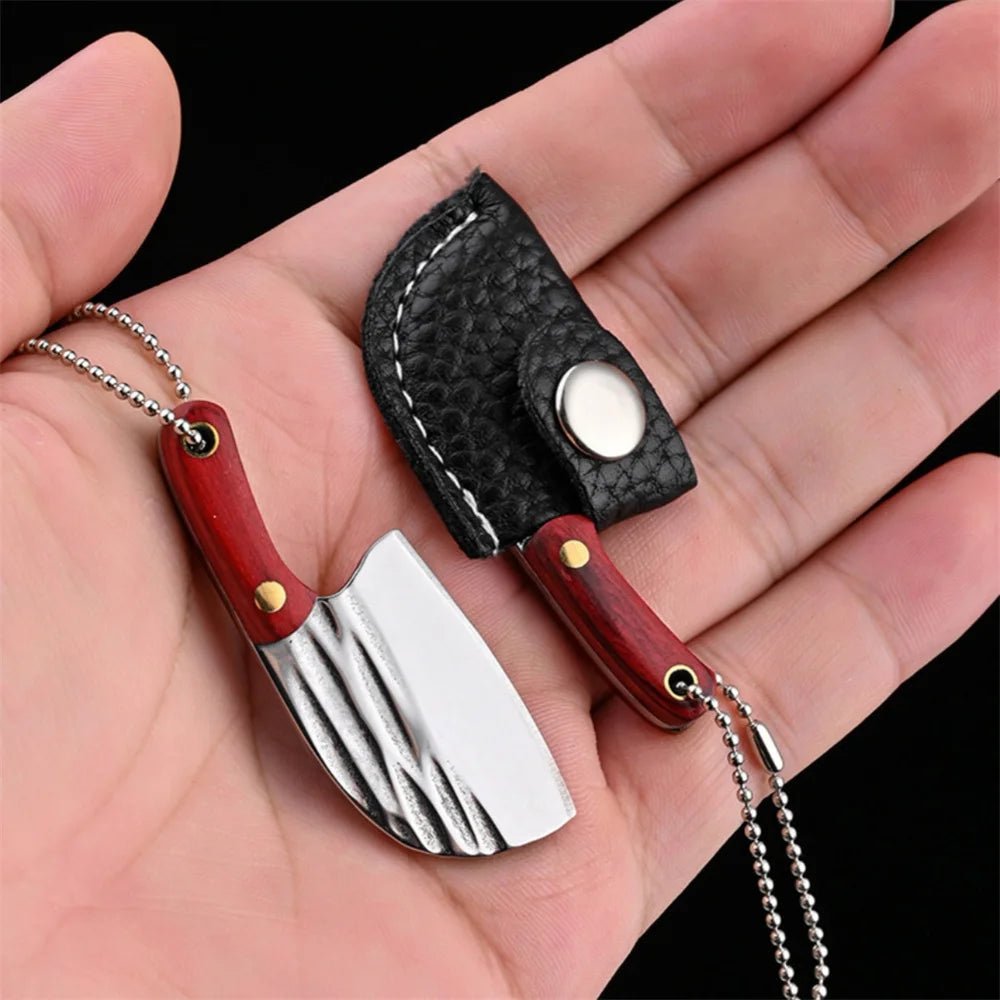 Mini Couteau Porte - Clés Portable avec Étui en Cuir - Manche en Bois et Acier Inoxydable pour Extérieur - Cuisine Chez Nadine