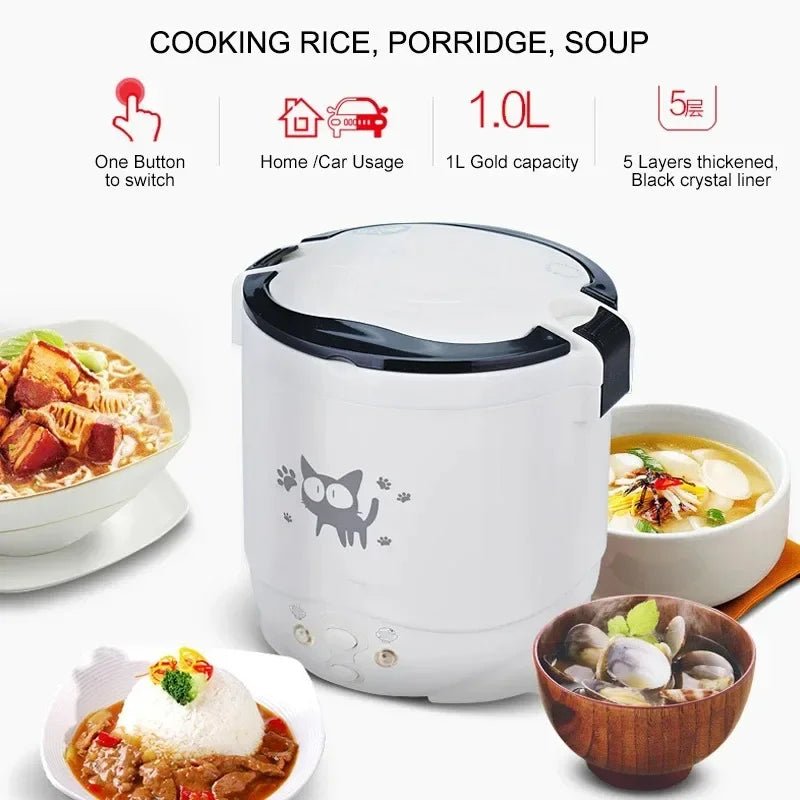Mini Cuiseur à Riz Électrique Portable Multifonction 12V/24V/220V - Autocuiseur pour Voiture, Camion et Maison 1L - Cuisine Chez Nadine