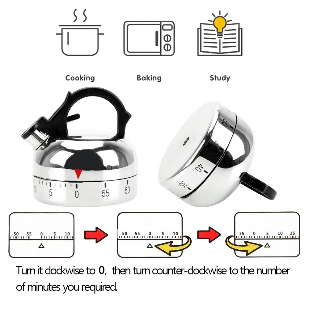 Minuterie de Cuisine Mécanique 60 Minutes - Forme Bouilloire avec Alarme Sonore - Cuisine Chez Nadine