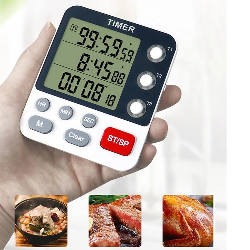 Minuterie de Cuisine Numérique 3 Canaux - Compte à Rebours et Progressif - Cuisine Chez Nadine