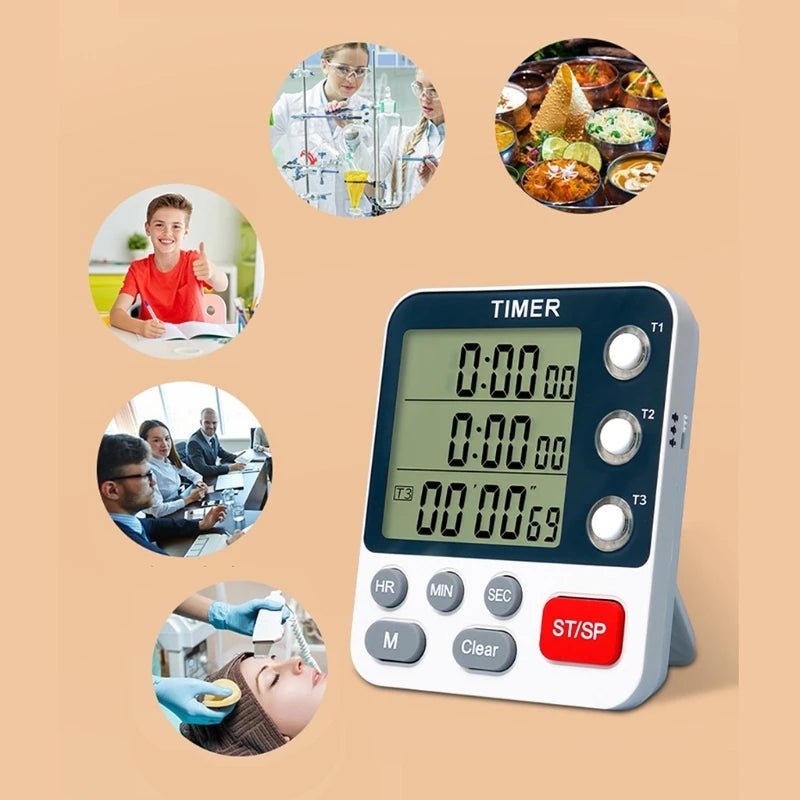 Minuterie de Cuisine Numérique 3 Canaux - Compte à Rebours et Progressif - Cuisine Chez Nadine