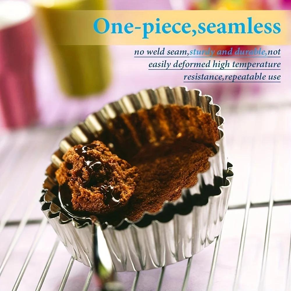 Moules à pâtisserie en acier inoxydable réutilisables 3,8 pouces - Ensemble de 6/10 pour tartelettes, cupcakes et muffins - Cuisine Chez Nadine