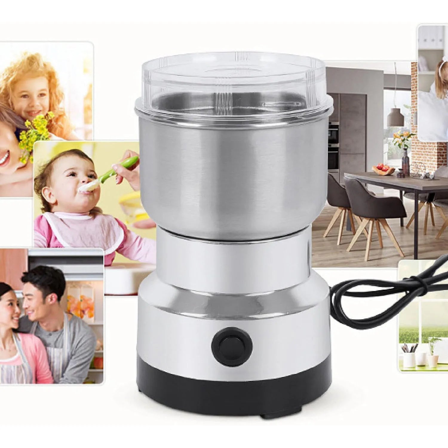 Moulin Électrique Multifonction 4 Lames - Broyeur pour Café, Épices, Céréales et Noix - Cuisine Chez Nadine