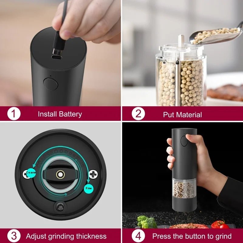Moulin électrique rechargeable pour sel et poivre - Design Rose - Sans fil avec batterie lithium - Broyeur automatique pour cuisine - Cuisine Chez Nadine