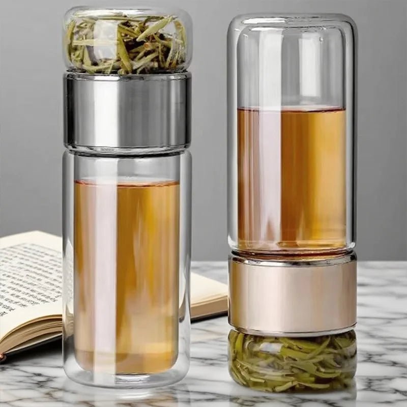 NOUVEAU 2026 Bouteille Infuseur à Thé Verre Borosilicate 420ML Double Paroi Isolée Chaud Froid - Cuisine Chez Nadine