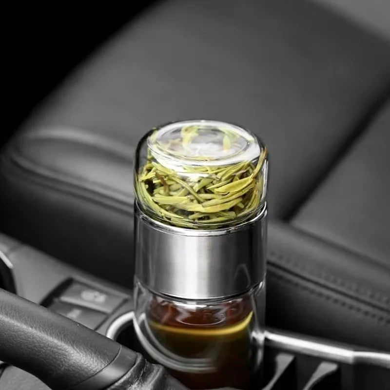 NOUVEAU 2026 Bouteille Infuseur à Thé Verre Borosilicate 420ML Double Paroi Isolée Chaud Froid - Cuisine Chez Nadine