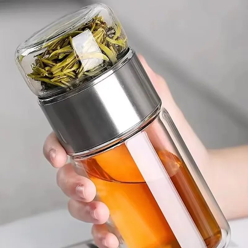 NOUVEAU 2026 Bouteille Infuseur à Thé Verre Borosilicate 420ML Double Paroi Isolée Chaud Froid - Cuisine Chez Nadine