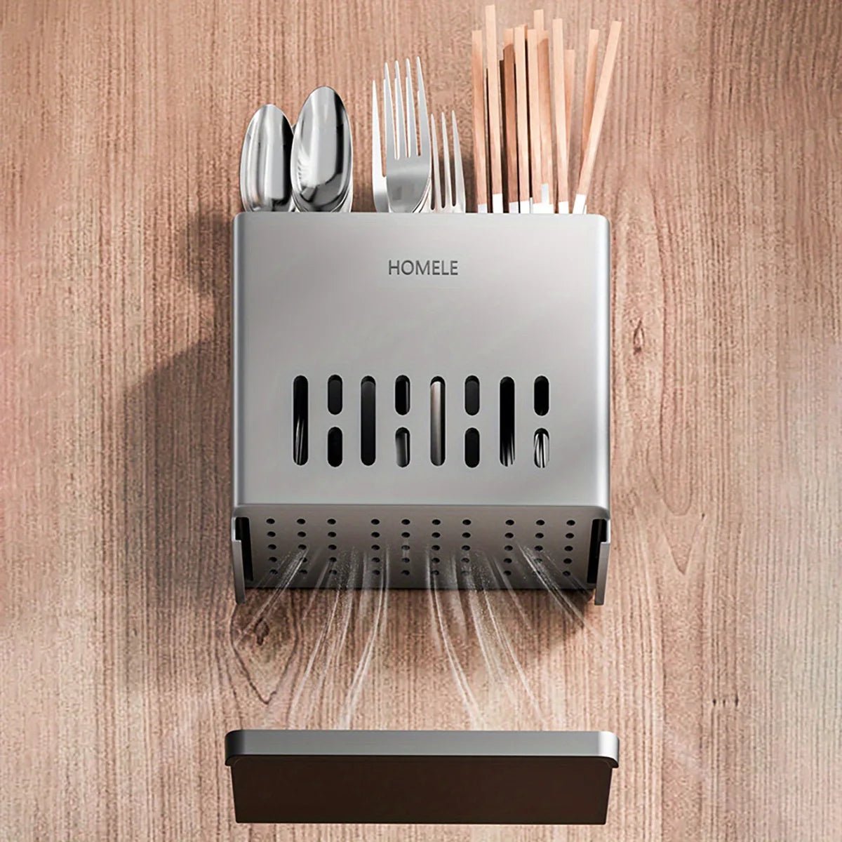 Organisateur de Couverts Multifonctionnel avec Base Égouttage Amovible - Porte - Ustensiles Mural - Cuisine Chez Nadine