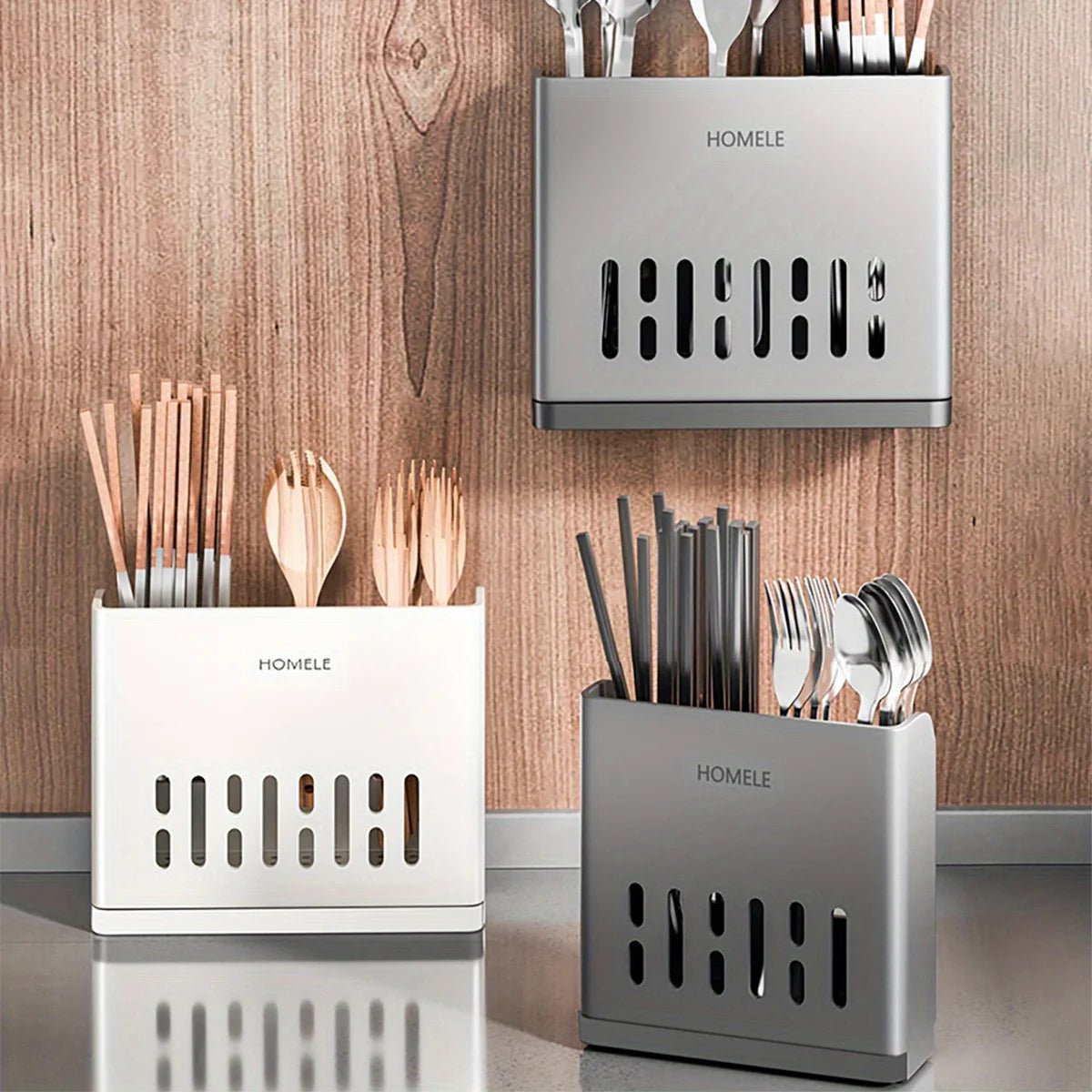 Organisateur de Couverts Multifonctionnel avec Base Égouttage Amovible - Porte - Ustensiles Mural - Cuisine Chez Nadine