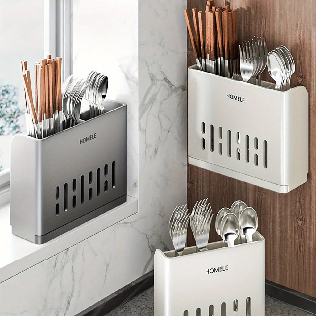 Organisateur de Couverts Multifonctionnel avec Base Égouttage Amovible - Porte - Ustensiles Mural - Cuisine Chez Nadine