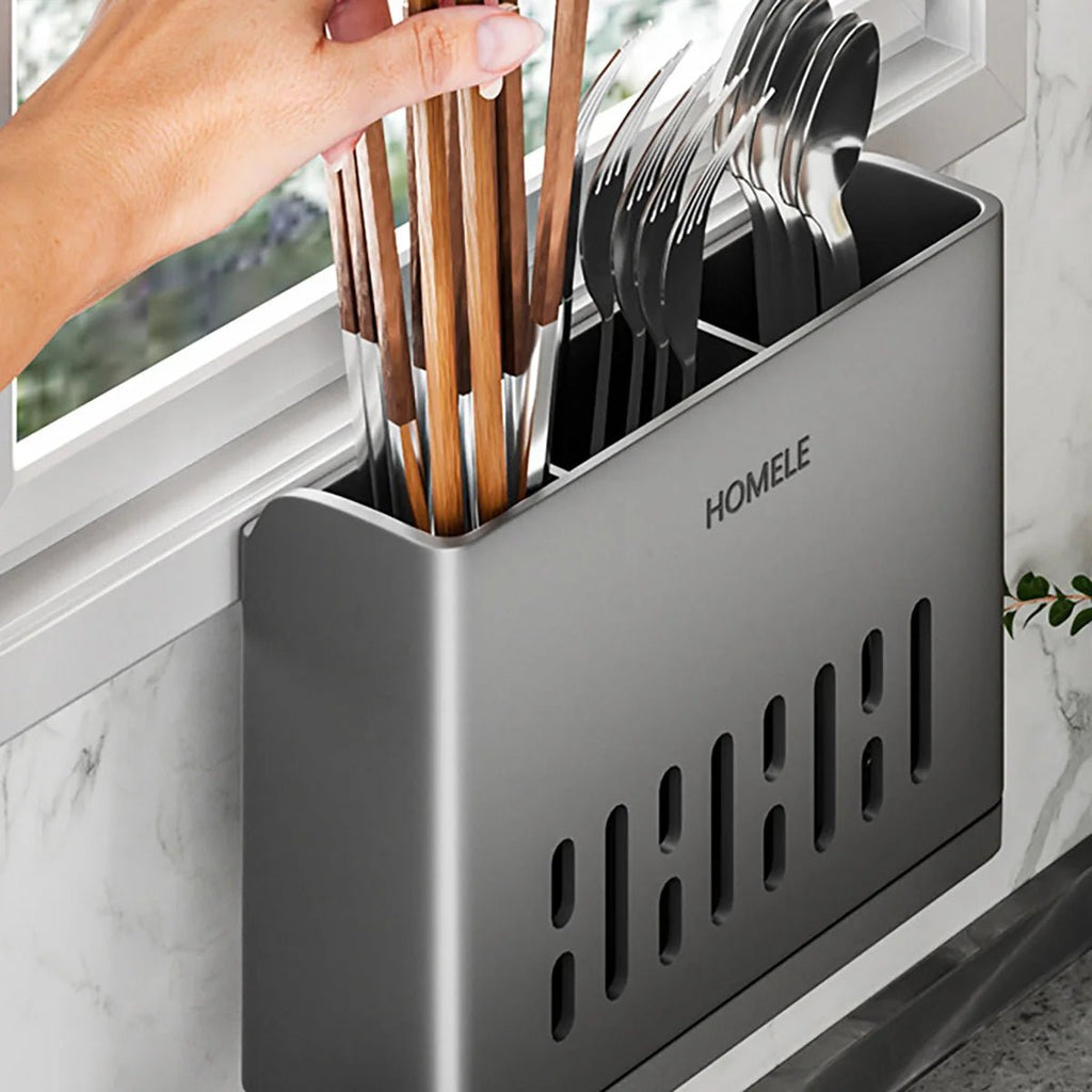 Organisateur de Couverts Multifonctionnel avec Base Égouttage Amovible - Porte - Ustensiles Mural - Cuisine Chez Nadine