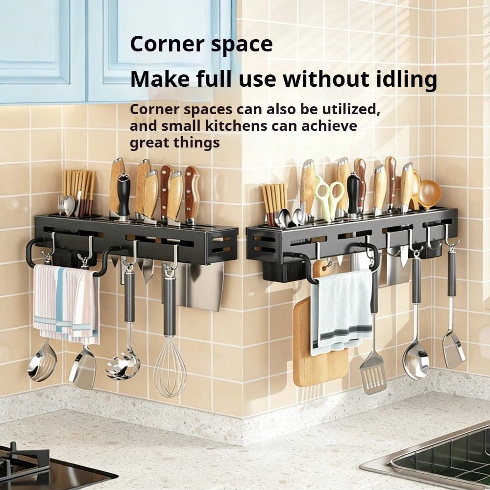 Organisateur de Cuisine Mural en Acier Inoxydable - Support Couteaux Multifonction Rangement Cuillères Fourchettes Ustensiles 50cm - Cuisine Chez Nadine
