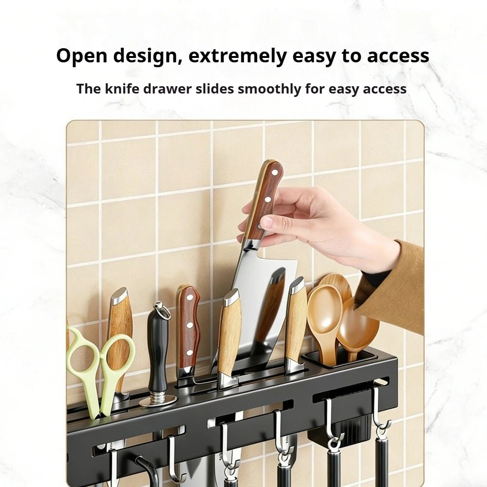Organisateur de Cuisine Mural en Acier Inoxydable - Support Couteaux Multifonction Rangement Cuillères Fourchettes Ustensiles 50cm - Cuisine Chez Nadine