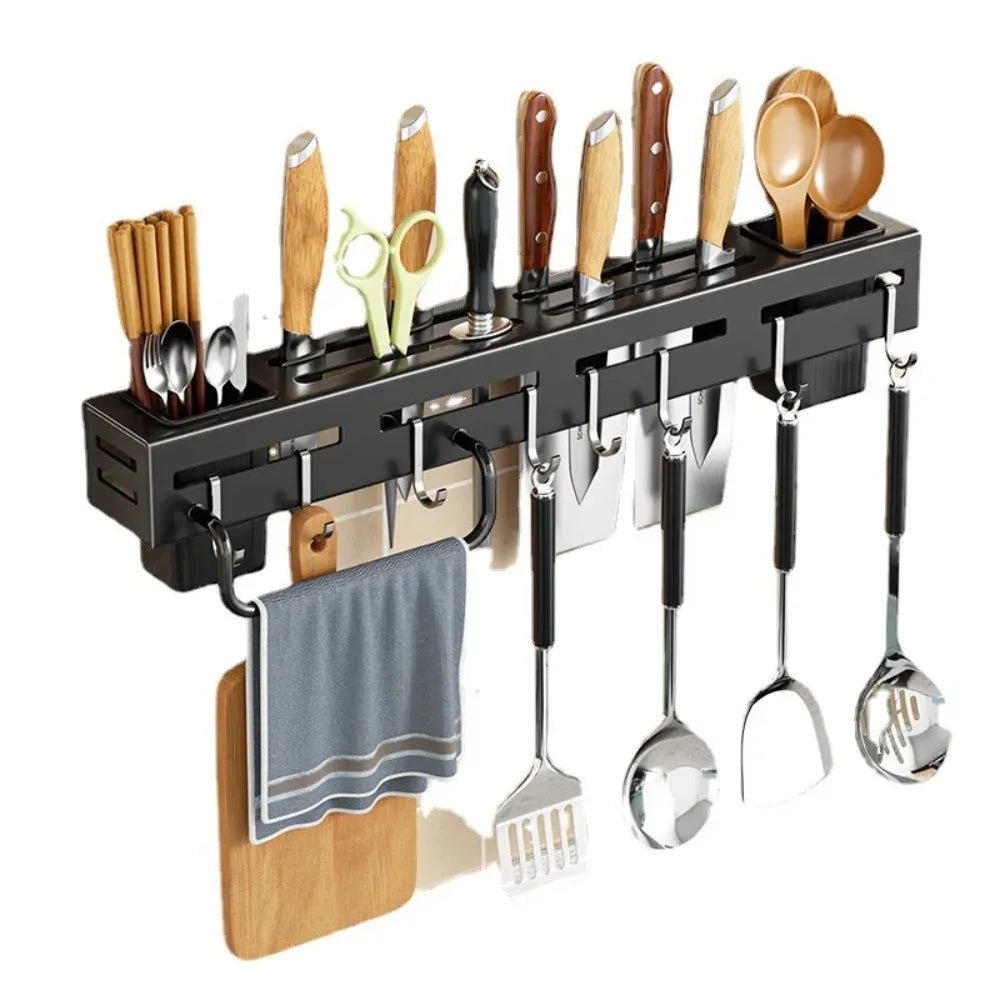 Organisateur de Cuisine Mural en Acier Inoxydable - Support Couteaux Multifonction Rangement Cuillères Fourchettes Ustensiles 50cm - Cuisine Chez Nadine