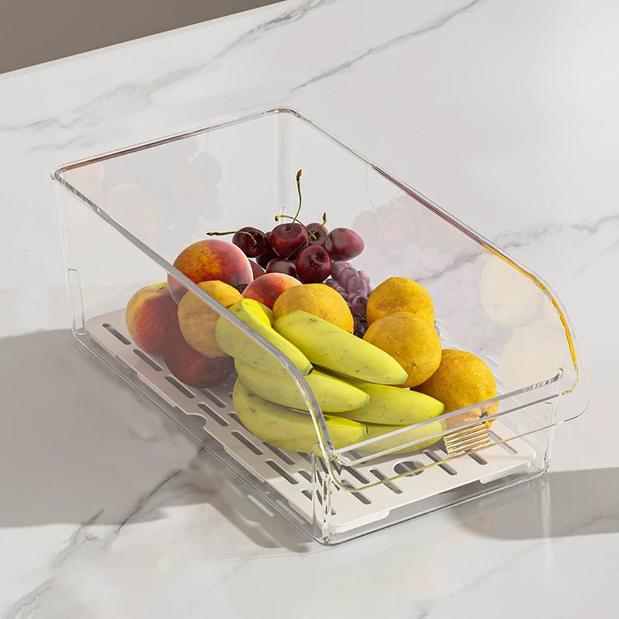 Organisateur de Réfrigérateur Transparent avec Plateau Égouttoir - Bac Rangement Fruits Légumes - Cuisine Chez Nadine