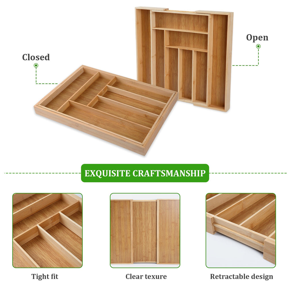 Organisateur de tiroir ajustable en bambou pour ustensiles et couverts - Extensible - Cuisine Chez Nadine