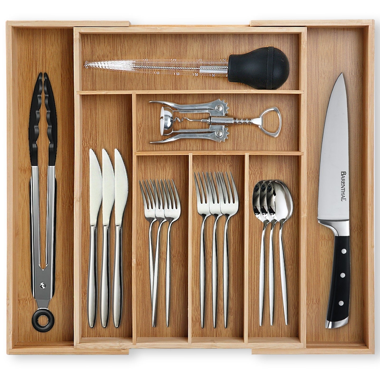 Organisateur de tiroir ajustable en bambou pour ustensiles et couverts - Extensible - Cuisine Chez Nadine
