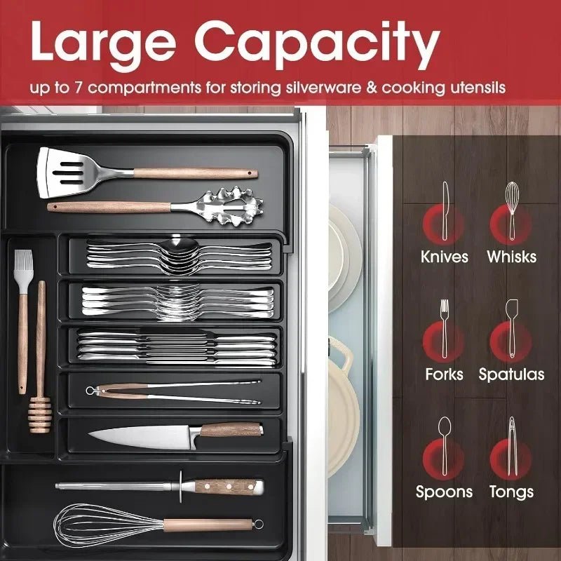 Organisateur de Tiroir de Cuisine Ajustable et Extensible pour Couverts et Ustensiles - Plateau de Rangement pour Argenterie et Vaisselle - Cuisine Chez Nadine