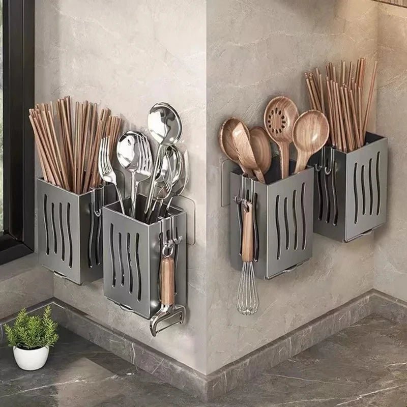 Organisateur Multifonctionnel pour Évier - Panier Rangement Ustensiles Couverts en ABS Gris - Cuisine Chez Nadine