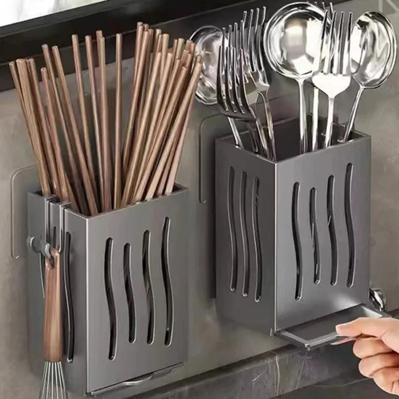 Organisateur Multifonctionnel pour Évier - Panier Rangement Ustensiles Couverts en ABS Gris - Cuisine Chez Nadine