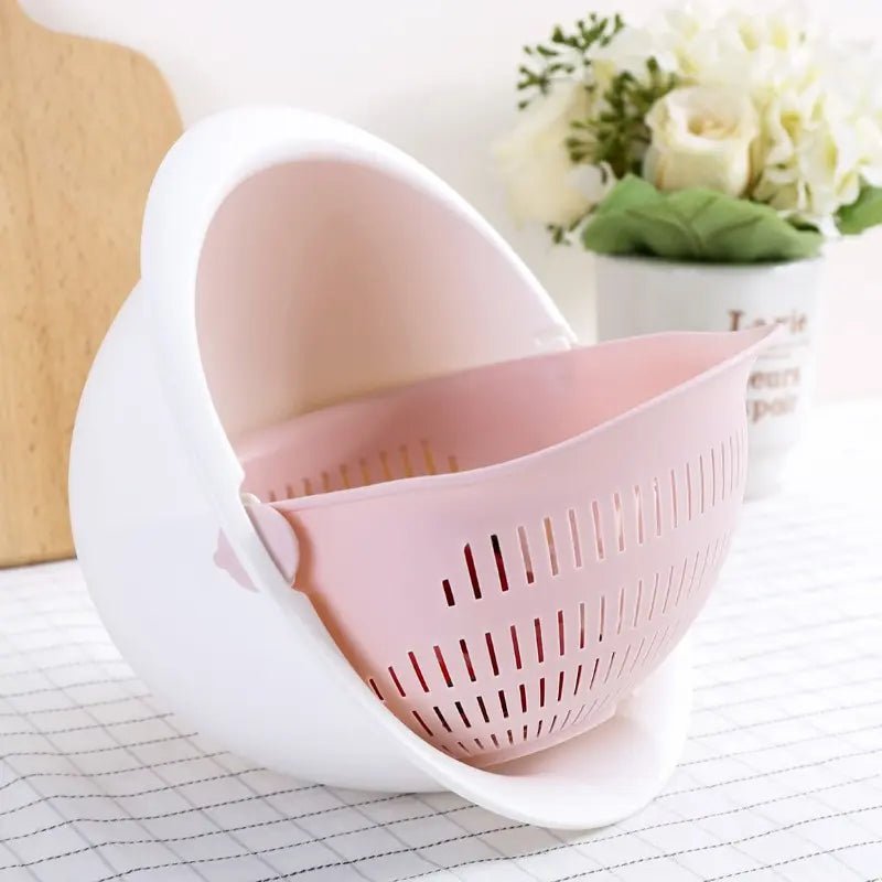 Panier Égouttoir Rotatif Double Couche - Passoire pour Fruits et Légumes avec Plateau Amovible - Cuisine Chez Nadine