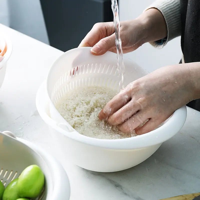 Panier Égouttoir Rotatif Double Couche - Passoire pour Fruits et Légumes avec Plateau Amovible - Cuisine Chez Nadine