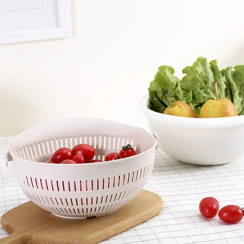 Panier Égouttoir Rotatif Double Couche - Passoire pour Fruits et Légumes avec Plateau Amovible - Cuisine Chez Nadine