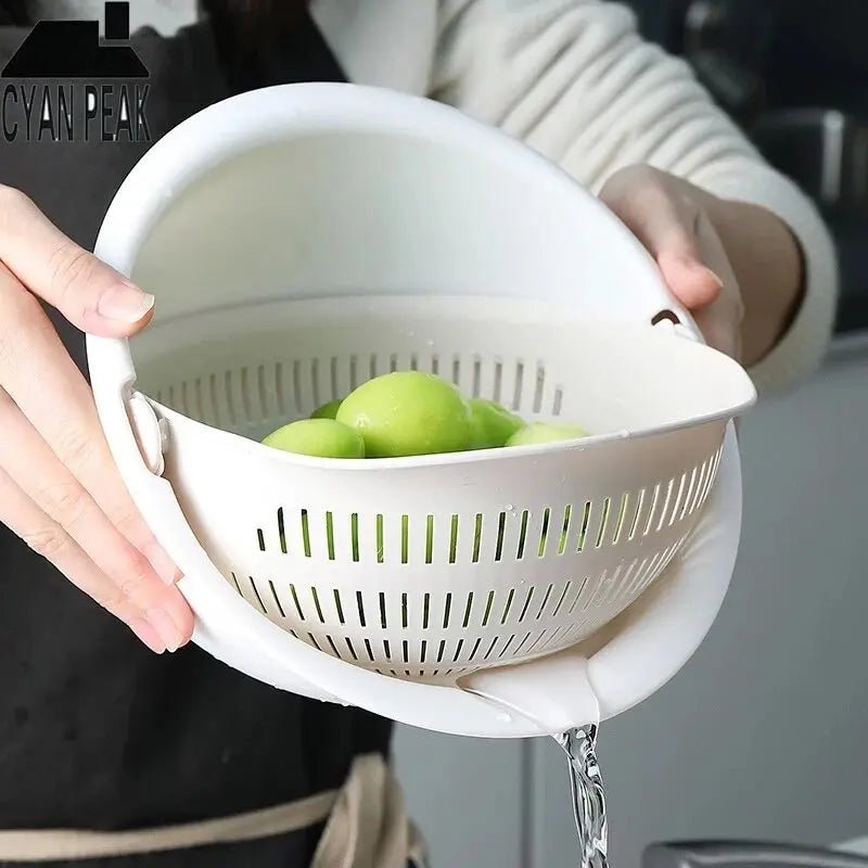 Panier Égouttoir Rotatif Double Couche - Passoire pour Fruits et Légumes avec Plateau Amovible - Cuisine Chez Nadine