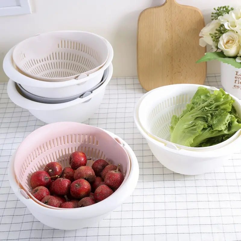 Panier Égouttoir Rotatif Double Couche - Passoire pour Fruits et Légumes avec Plateau Amovible - Cuisine Chez Nadine