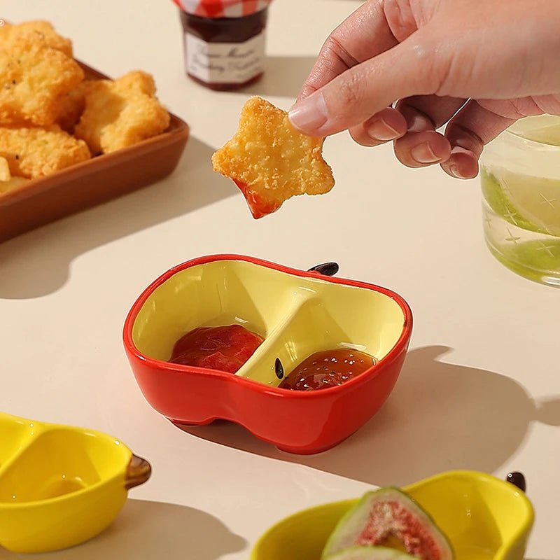 Petit Plat en Porcelaine en Forme de Fruit de Style Coréen - Coupelle Céramique Mignonne pour Sauces, Condiments, Barbecue et Fondue - Cuisine Chez Nadine