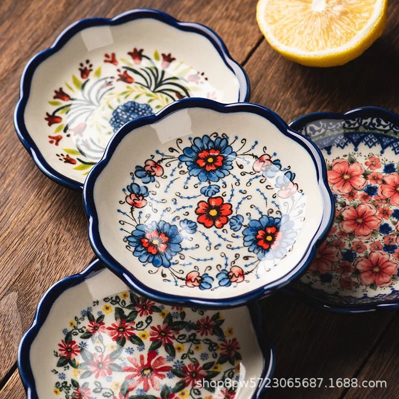 Petite coupelle en porcelaine style rétro luxe - Coupelle créative motif floral pour condiments, sauce soja et vinaigre - Cuisine Chez Nadine