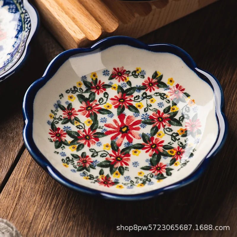 Petite coupelle en porcelaine style rétro luxe - Coupelle créative motif floral pour condiments, sauce soja et vinaigre - Cuisine Chez Nadine