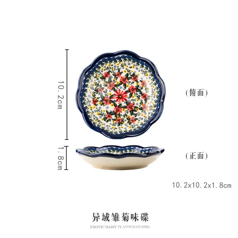 Petite coupelle en porcelaine style rétro luxe - Coupelle créative motif floral pour condiments, sauce soja et vinaigre - Cuisine Chez Nadine