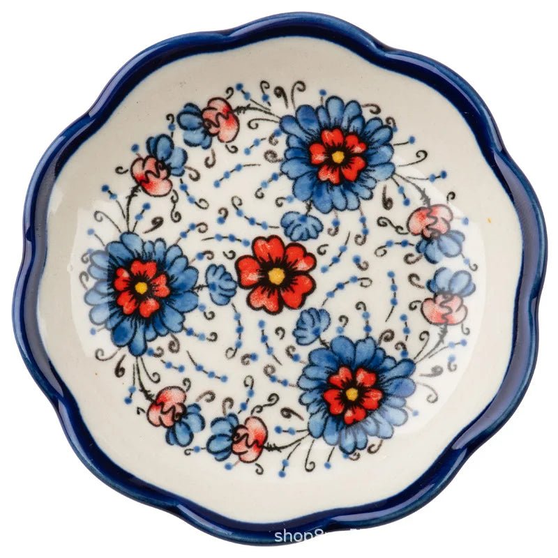 Petite coupelle en porcelaine style rétro luxe - Coupelle créative motif floral pour condiments, sauce soja et vinaigre - Cuisine Chez Nadine