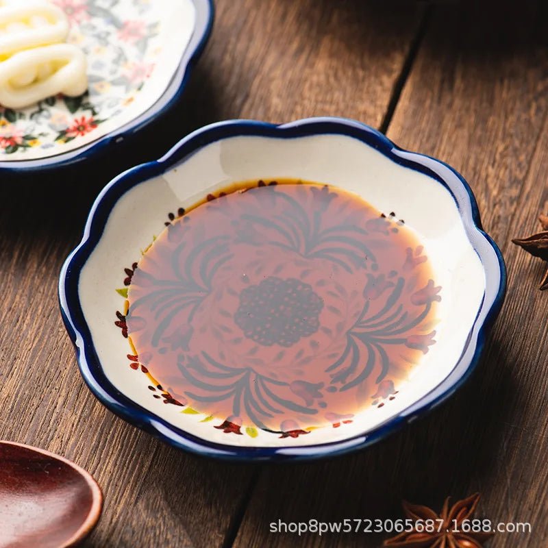 Petite coupelle en porcelaine style rétro luxe - Coupelle créative motif floral pour condiments, sauce soja et vinaigre - Cuisine Chez Nadine