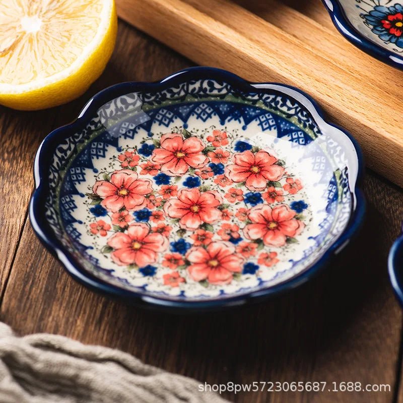 Petite coupelle en porcelaine style rétro luxe - Coupelle créative motif floral pour condiments, sauce soja et vinaigre - Cuisine Chez Nadine