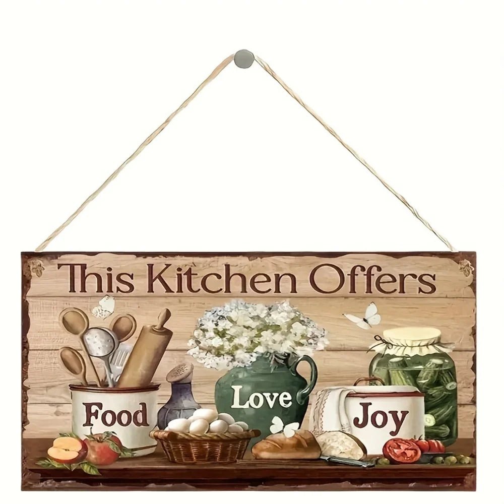 Plaque décorative murale en bois style rustique - "Cette cuisine offre nourriture, amour et joie" avec illustration florale - Cuisine Chez Nadine