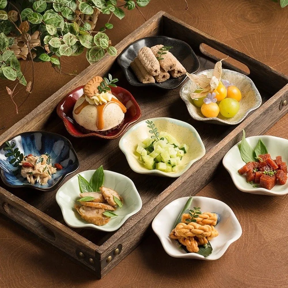 Plat à tremper en céramique style japonais - Forme de lotus avec glaçure artisanale - Bol miniature rétro pour sauce et fondue - Cuisine Chez Nadine