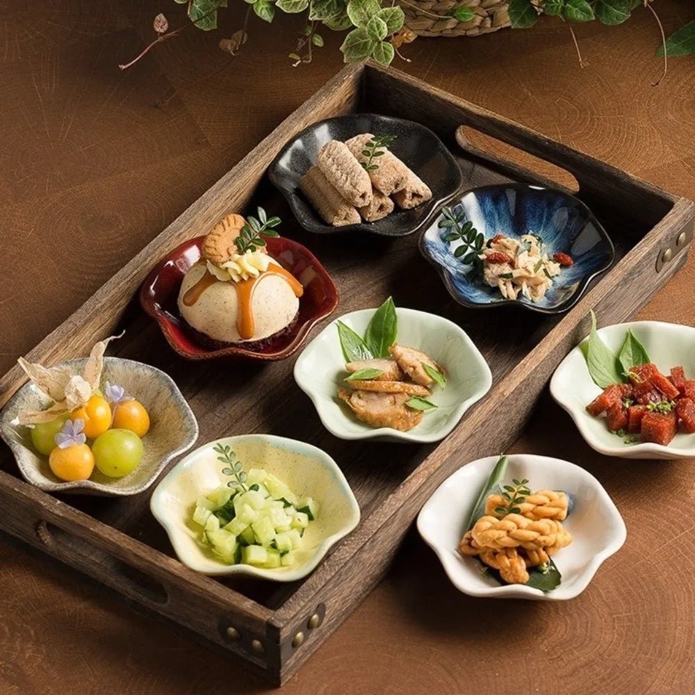 Plat à tremper en céramique style japonais - Forme de lotus avec glaçure artisanale - Bol miniature rétro pour sauce et fondue - Cuisine Chez Nadine