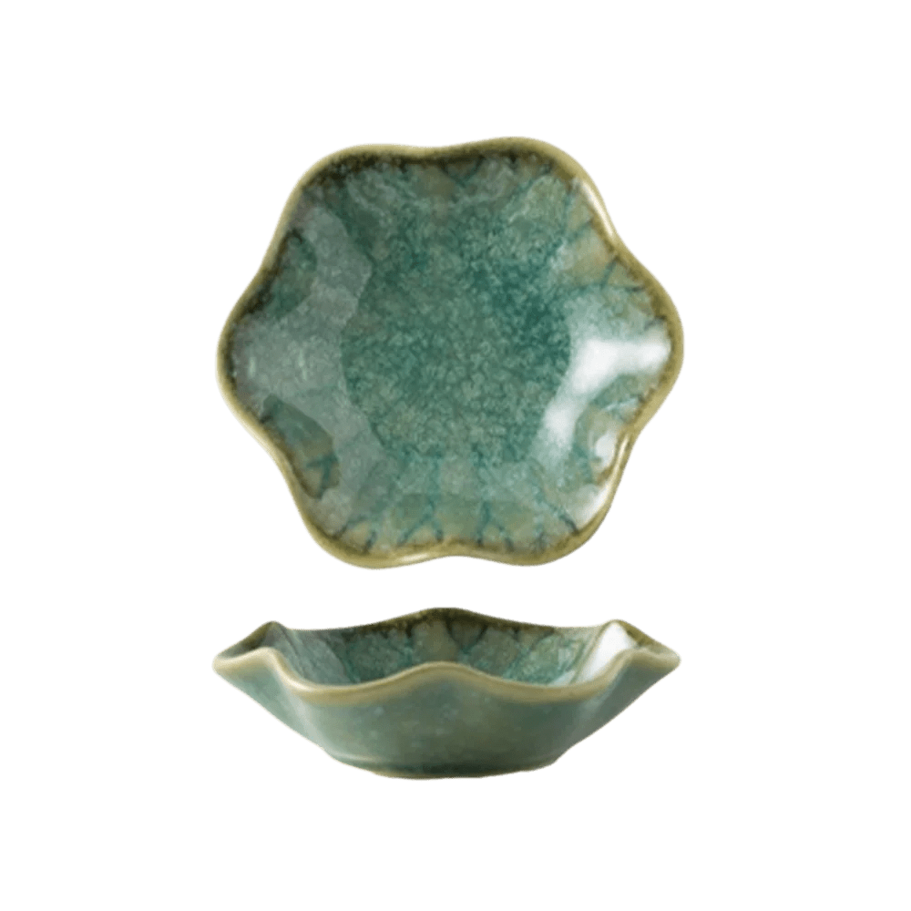 Plat à tremper en céramique style japonais - Forme de lotus avec glaçure artisanale - Bol miniature rétro pour sauce et fondue - Cuisine Chez Nadine