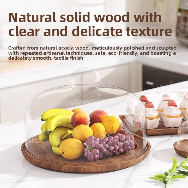 Plateau à dessert en bois avec cloche en verre - Présentoir élégant pour gâteaux, mousses et pâtisseries - Cuisine Chez Nadine