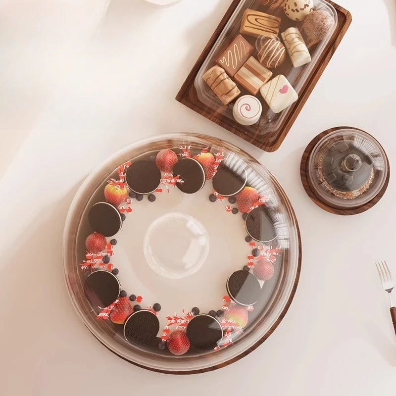 Plateau à dessert en bois avec cloche en verre - Présentoir élégant pour gâteaux, mousses et pâtisseries - Cuisine Chez Nadine
